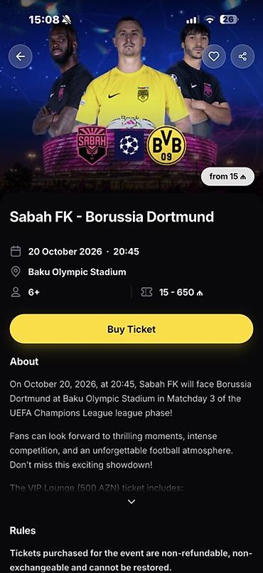 profil səkilləri oglan: Sabah FK – Borussia Dortmund futbol oyunu üçün bilet.4 ədəd Görüş 20 — 1