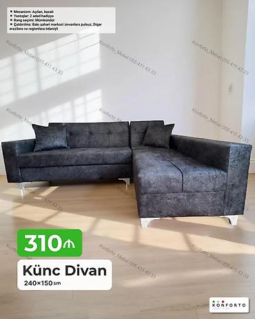 Künc Divan – 240×150 sm - Mexanizm: açılan, bazalı (yataq funksiyası