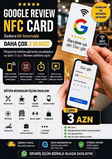 Digər biznes avadanlığı: Google Review NFC Kartı – Cəmi 3 AZN! 📲 Telefonu karta yaxınlaşdırın — 3