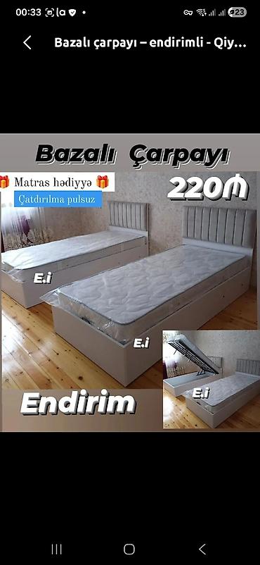 divar desen: Bazalı tək nəfərlik çarpayı - Başlıq hissəsi vertikal tikişli, yumşaq — 1