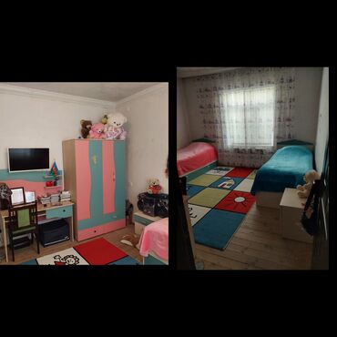 Uşaq və gənc otağı üçün dəstlər: Oğlan və qız üçün, İşlənmiş, 2 təknəfərlik çarpayı, Yazı masası, Dolab