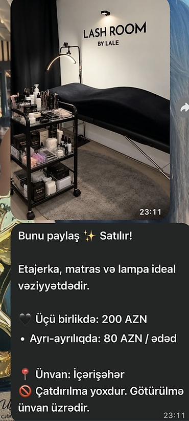 Satılır: Gözəllik studiyası üçün etajerka, matras və lampa dəsti