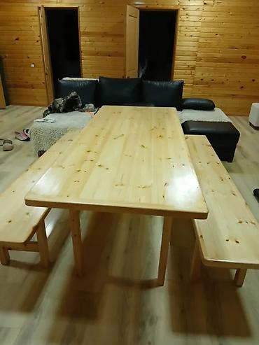 Комплекты столов и стульев для пикника: Обеденный комплект из массива дерева - Состав: прямоугольный стол и — 8