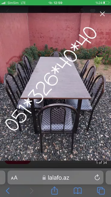 Новый, Прямоугольный стол, 8 стульев, Нераскладной, Со стульями, Металл, Азербайджан