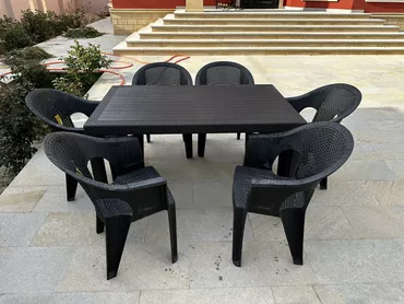 Новый, Прямоугольный стол, 6 стульев, Нераскладной, Со стульями, Плетеный, Турция