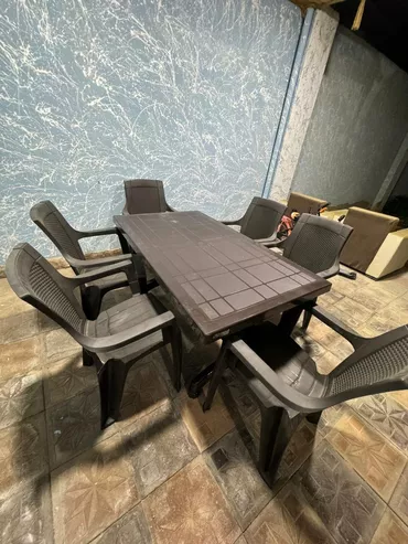 Новый, Прямоугольный стол, 6 стульев, Раскладной, Со стульями, Пластик, Турция