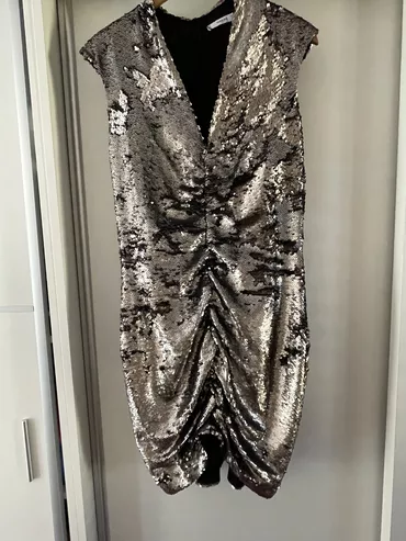Mango L (EU 40), color - Silver, Cocktail, Short sleeves