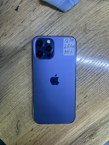 IPhone 12 Pro Max, Б/у, 256 ГБ, Sierra Blue, Зарядное устройство, Защитное стекло, Чехол, 90 %