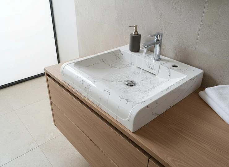 Раковина для ванной, Квадратная форма, Материал: Искусственный камень, Размер: 60 x 60 см