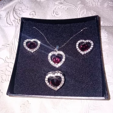 Set: Earrings, Necklace, Ring, Material: Cubic zirconia, Stainless steel