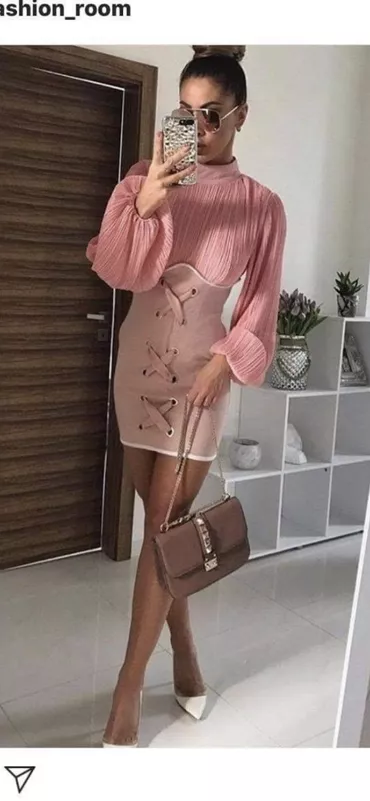 M (EU 38), color - Pink, Evening, Long sleeves
