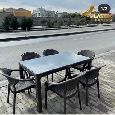 Новый, Прямоугольный стол, 6 стульев, Со стульями, Плетеный, Турция