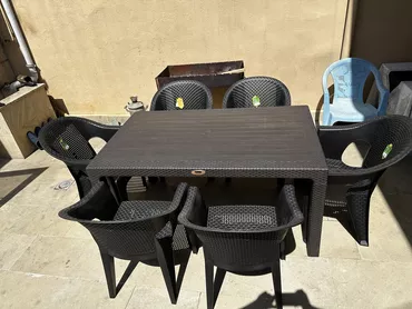 Новый, Прямоугольный стол, 6 стульев, Нераскладной, Со стульями, Плетеный, Турция