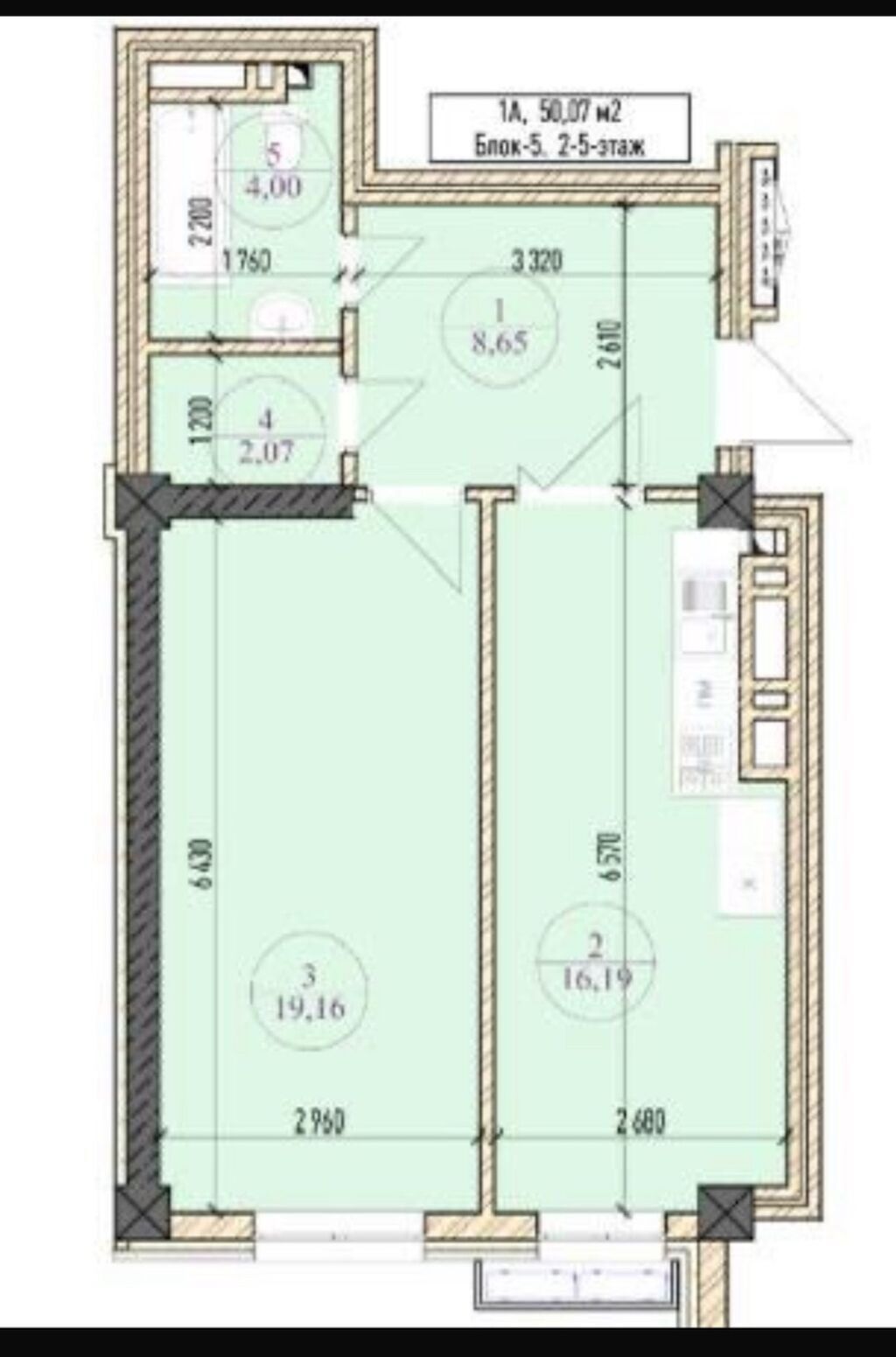 1 комната, 50 м², Элитка, 12 этаж, ПСО (под самоотделку) — фото 2