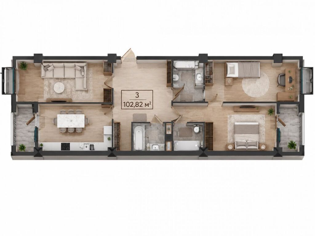 3 комнаты, 103 м², Джал-15 Элитка, 10 этаж, ПСО (под самоотделку): фото 2
