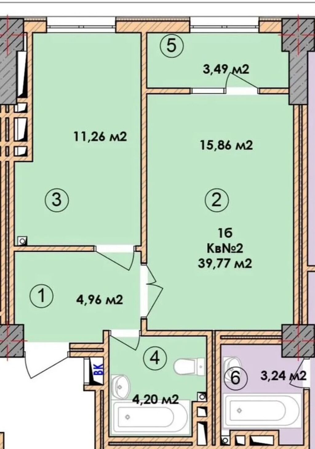 1 комната, 40 м², Элитка, 2 этаж, ПСО (под самоотделку): фото 1