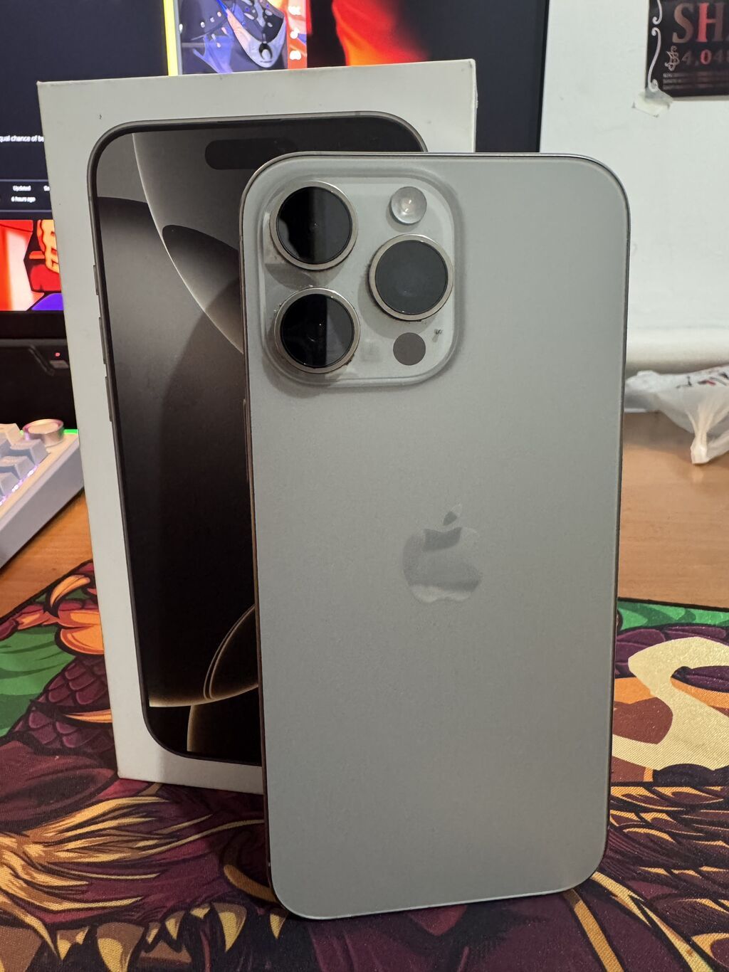 IPhone 16 Pro Max, Б/у, 256 ГБ, Natural Titanium, Защитное стекло, Чехол, Коробка, 93 %: фото 8