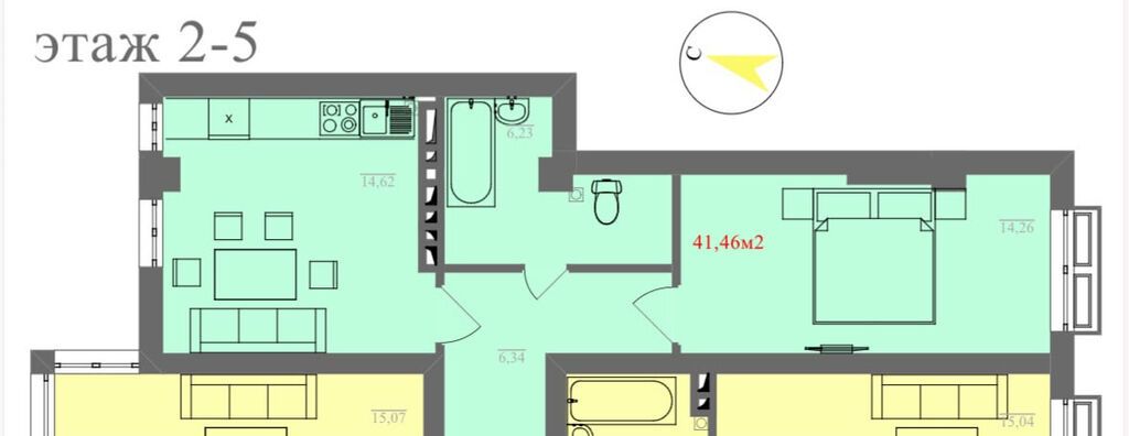1 комната, 41 м², Элитка, 4 этаж, ПСО (под самоотделку): фото 5