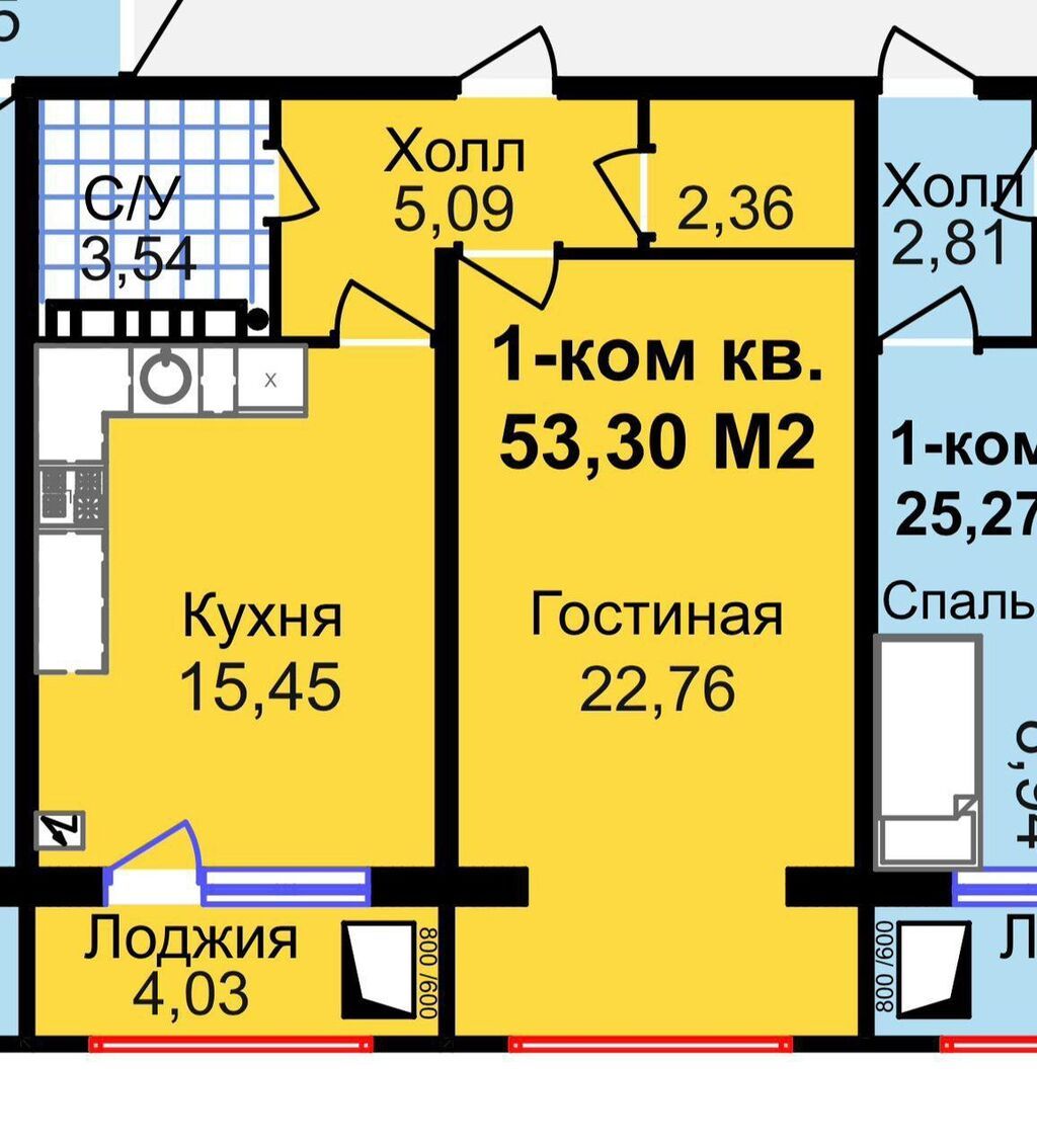 1 комната, 54 м², Элитка, Технопарк Элитка, 3 этаж, ПСО (под самоотделку): фото 3