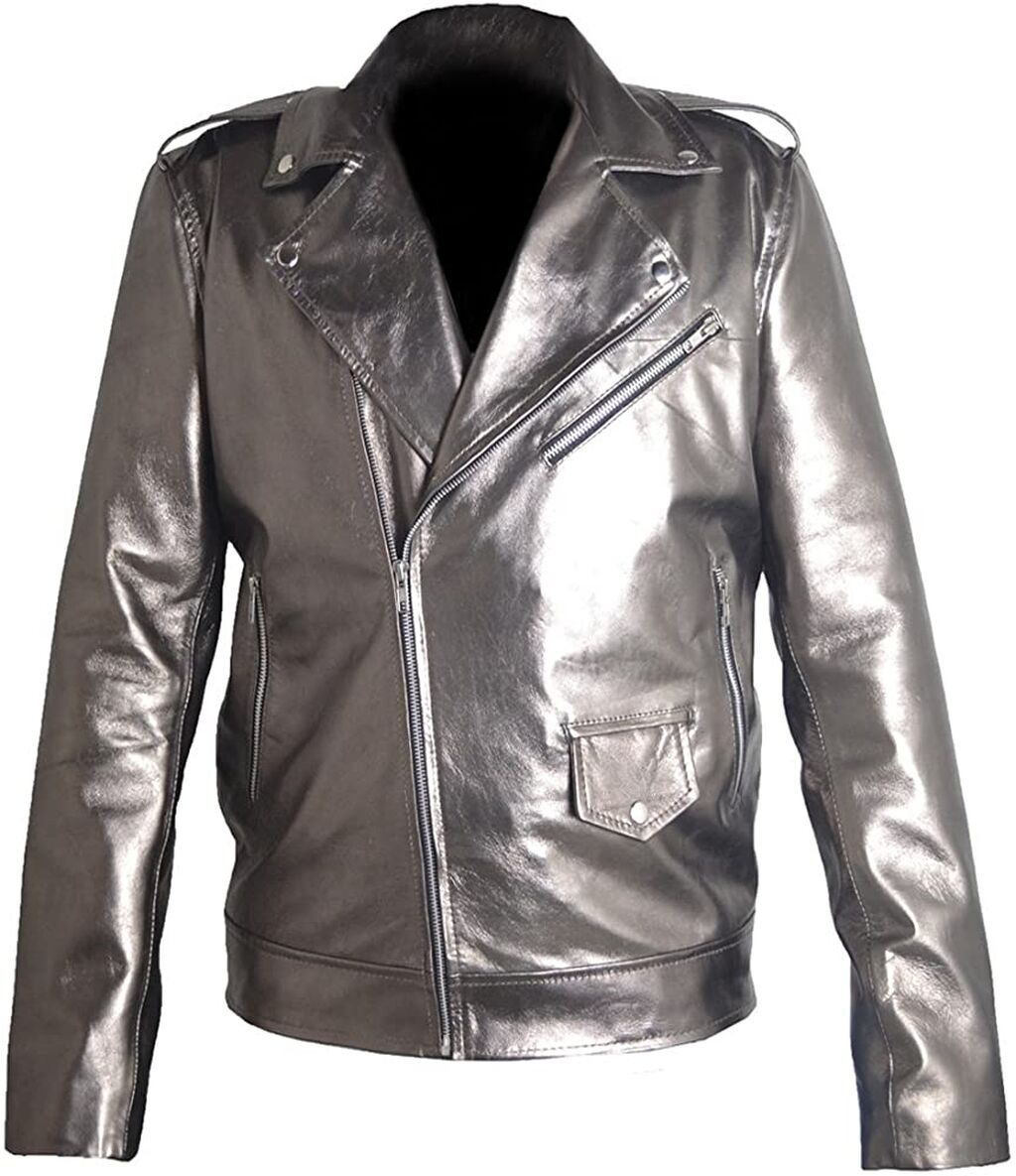 Серебряная кожаная куртка