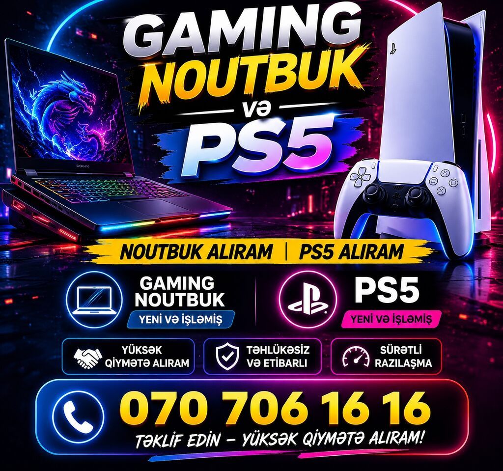 ƏN YUKSƏK QİYMƏTE NOUTBUK PS5 ALİRAM TEKLİF EDİN YENİ VE İŞLƏMİŞ