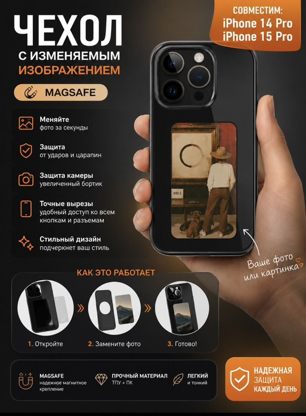 Чехол с изменяемым изображением для iPhone 14 Pro / iPhone 15 Pro -