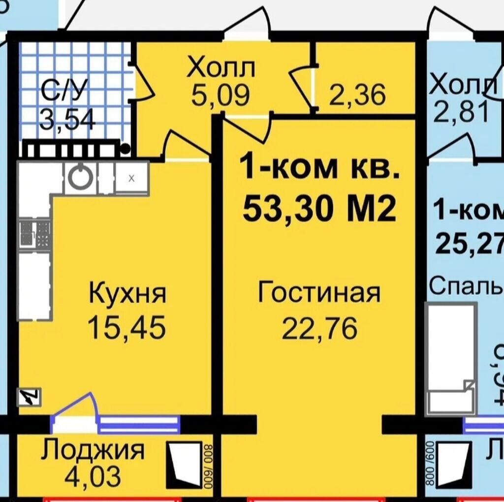 1 комната, 53 м², Технопарк Элитка, 9 этаж, ПСО (под самоотделку): фото 4