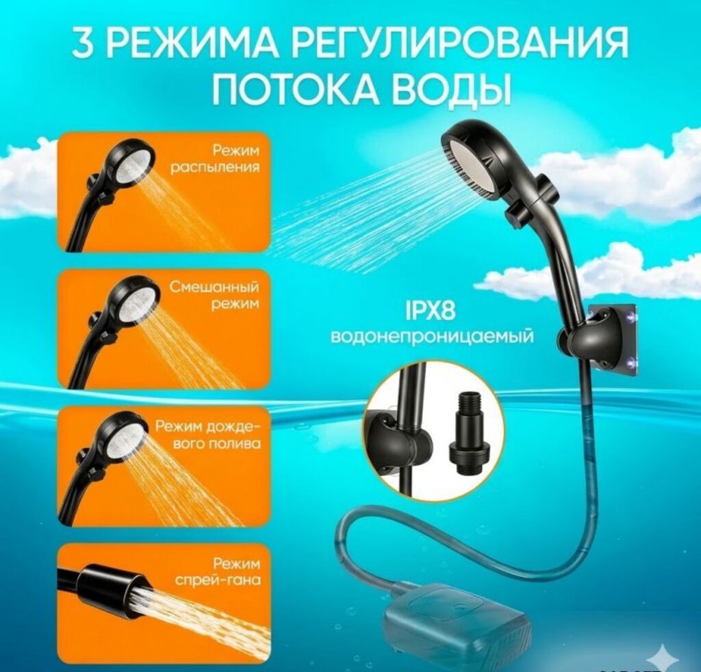 Походный переносной душ с аккумулятором Electric Outdoor Shower Купить — фото 5