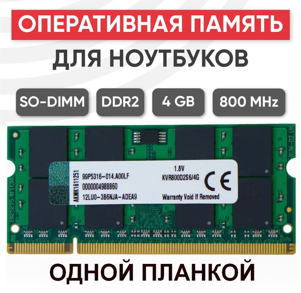 Оперативная память (RAM) для ПК, Новый, Kingston, 4 ГБ, DDR2
