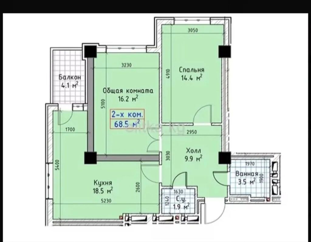 2 комнаты, 68 м², Технопарк Элитка, 12 этаж, ПСО (под самоотделку): фото 5