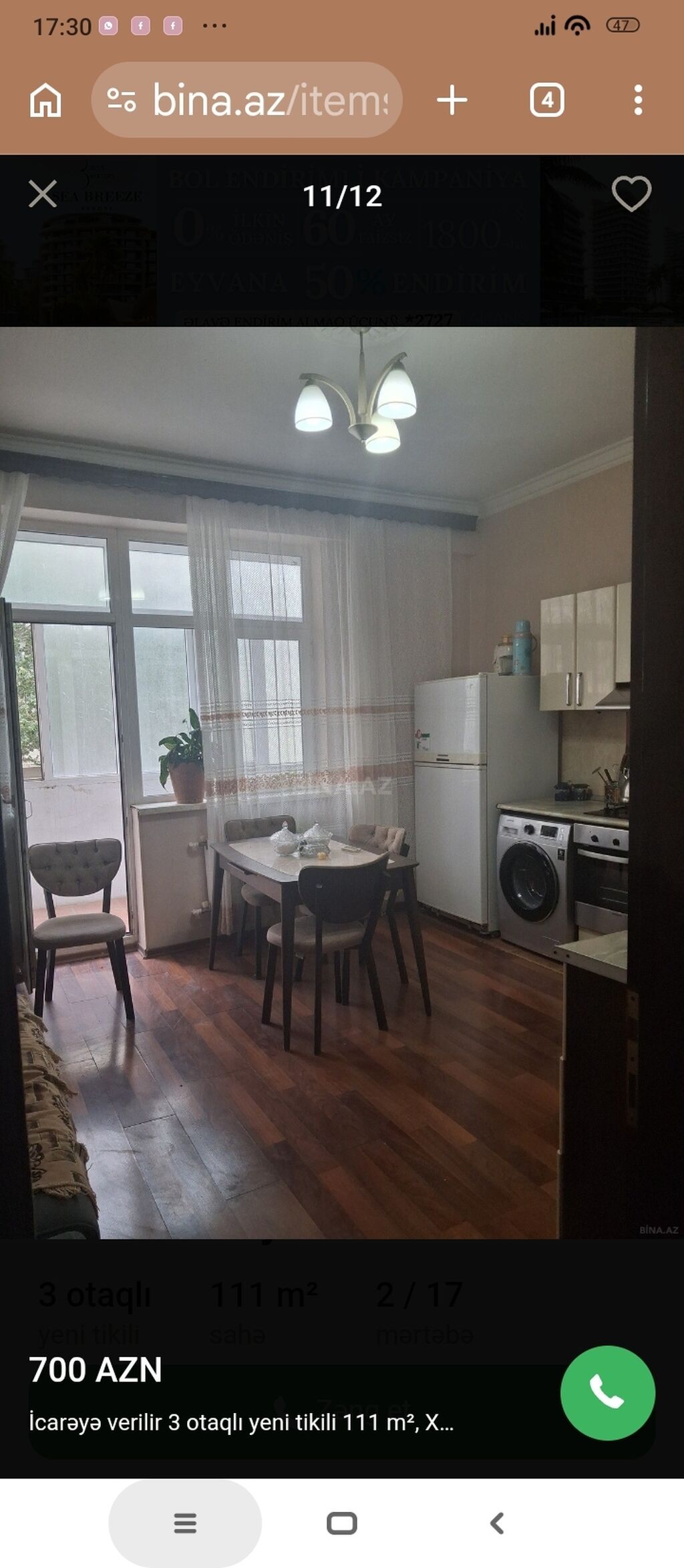 İcarə üçün mənzil – 3 otaqlı, 111 m², yeni tikili, 2/17 mərtəbə.MƏNZİL