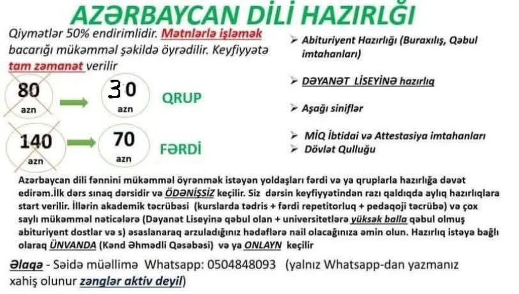Azərbaycan dili hazırlığı dərsləri