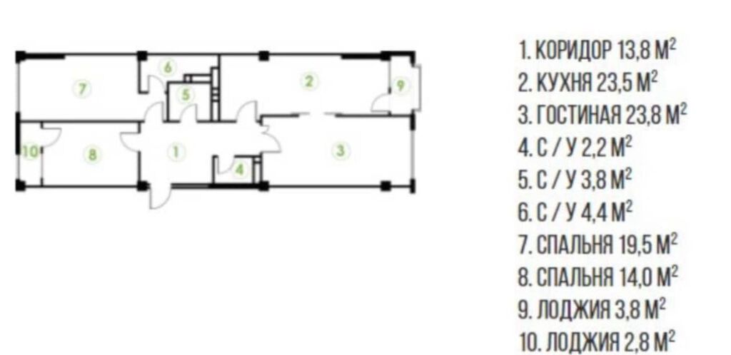 3 комнаты, 121 м², Асанбай мкр Элитка, 7 этаж, ПСО (под самоотделку): фото 6