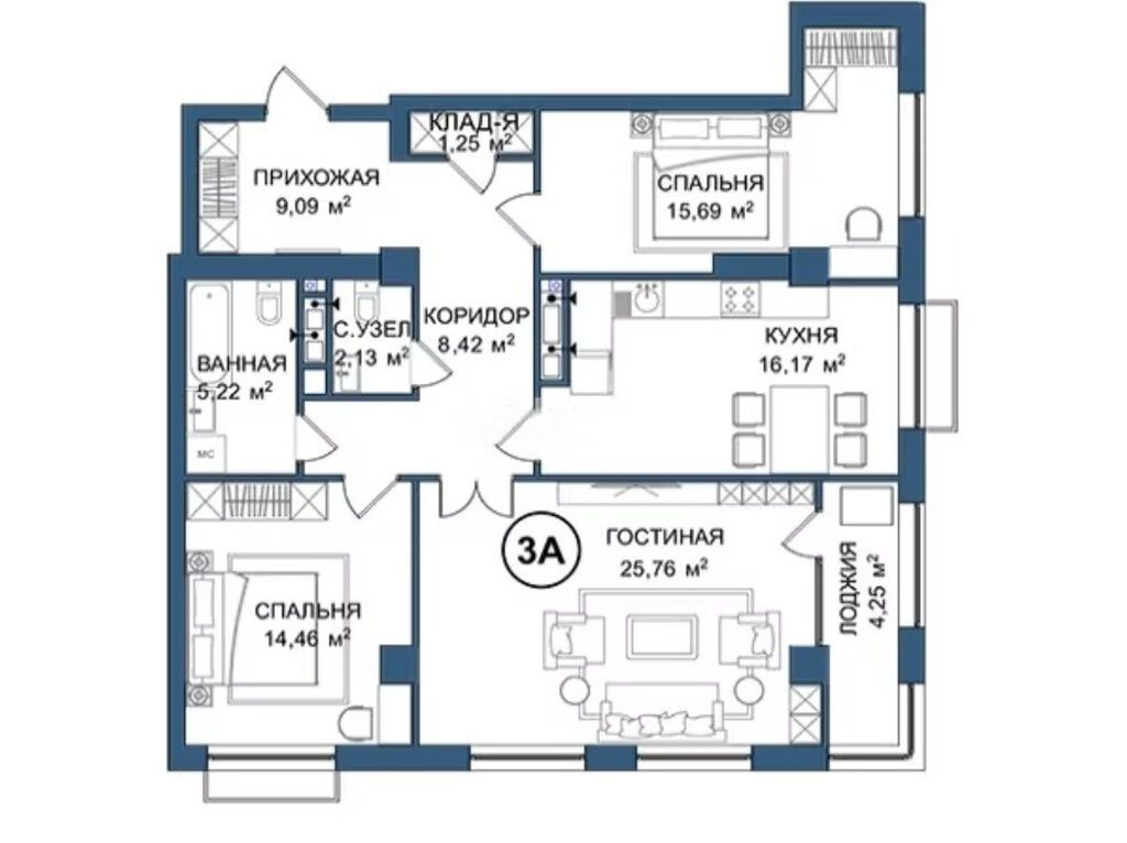 Продам 3-комн. квартиру 103 м² в ЖК Атмосфера: фото 4