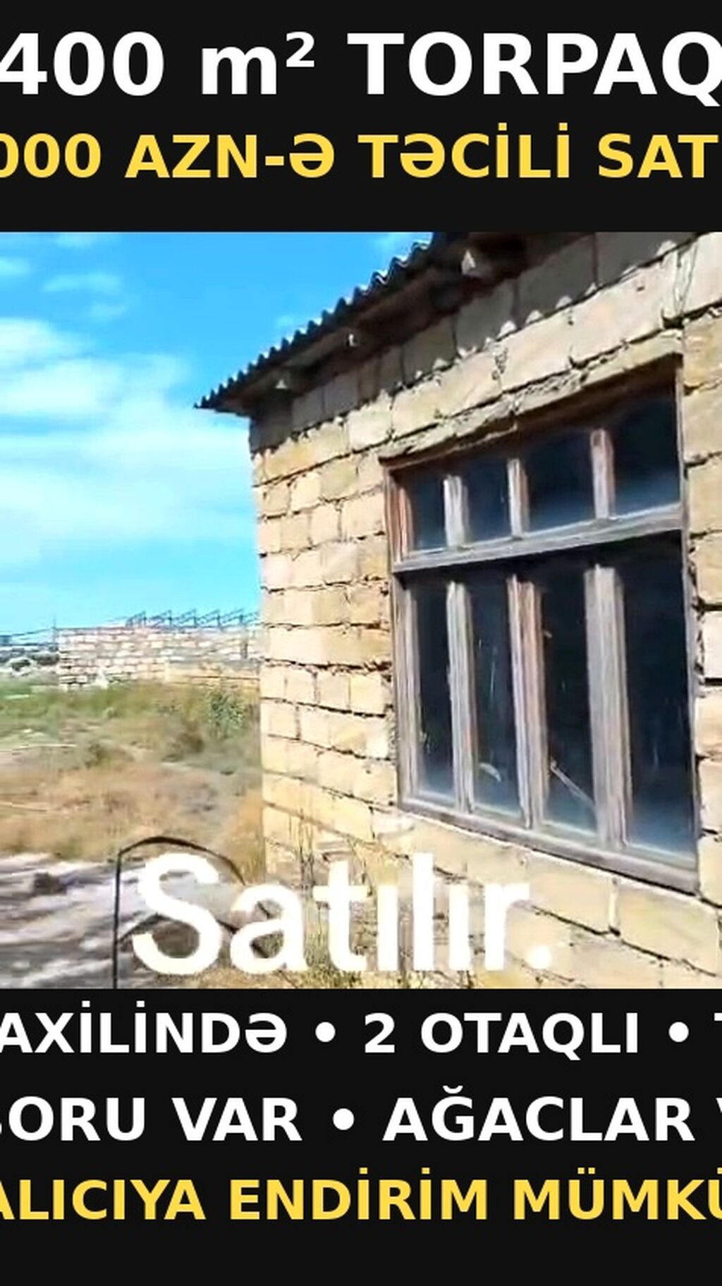 Satılır: 400 m² torpaq sahəsi və həyətdə 2 otaqlı ev - Torpaq: 400 m²