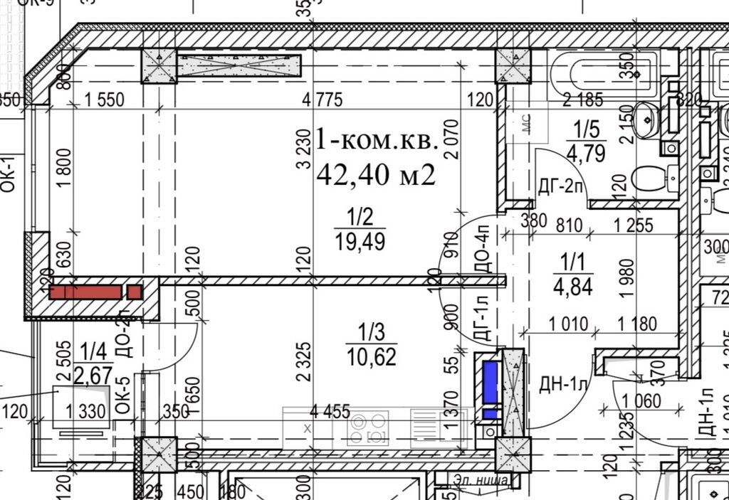 1 комната, 43 м², парк Фучика Элитка, 2 этаж, ПСО (под самоотделку): фото 2
