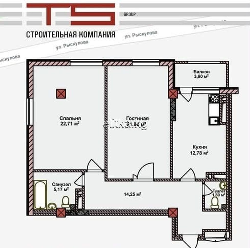 2 комнаты, 81 м², ул. Ден Сяопина / Фучика Элитка, 11 этаж, ПСО (под самоотделку): фото 2