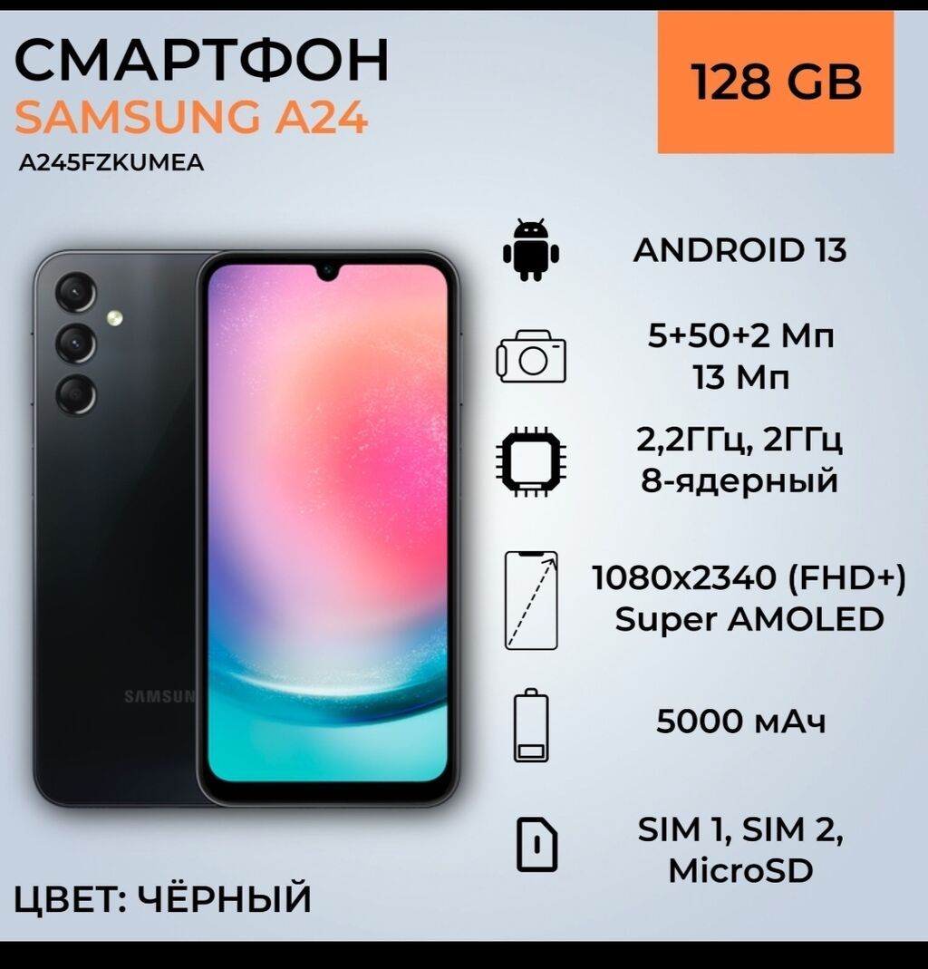 Samsung Galaxy A24 4G, Б/у, 128 ГБ, цвет - Черный, 2 SIM: фото 3