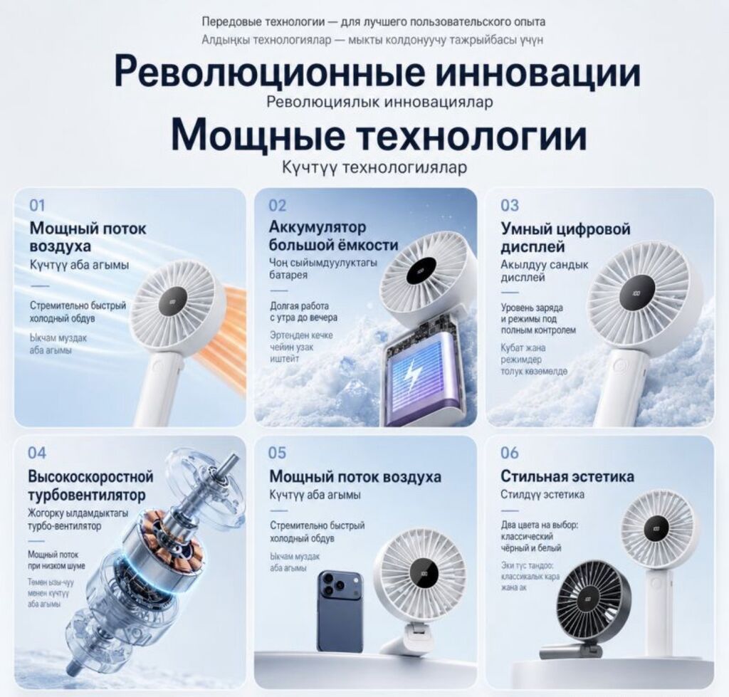 Настольный вентилятор Large Handheld Desktop Fan N30 Купить в Бишкеке — фото 4