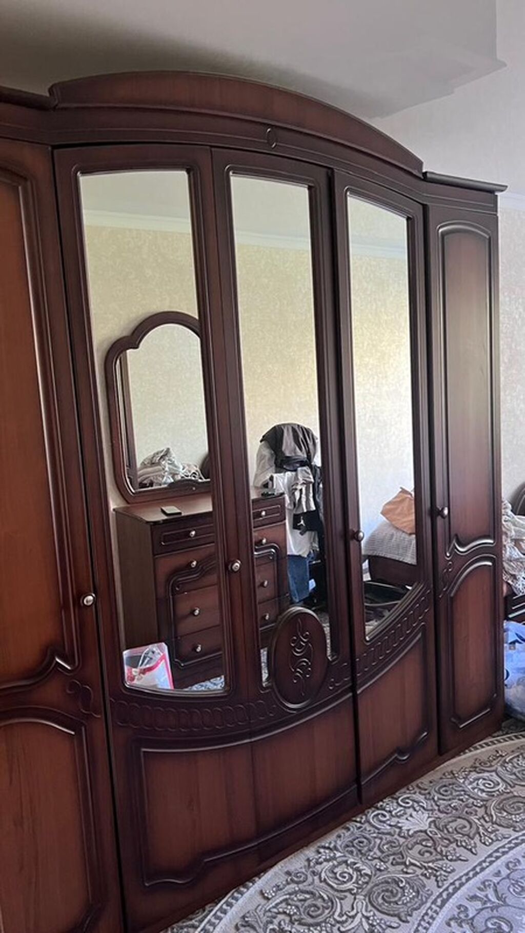 Спальный гарнитур, Б/у, Двуспальная кровать, Шкаф, Комод, МДФ, Самовывоз, цвет - Коричневый: фото 5