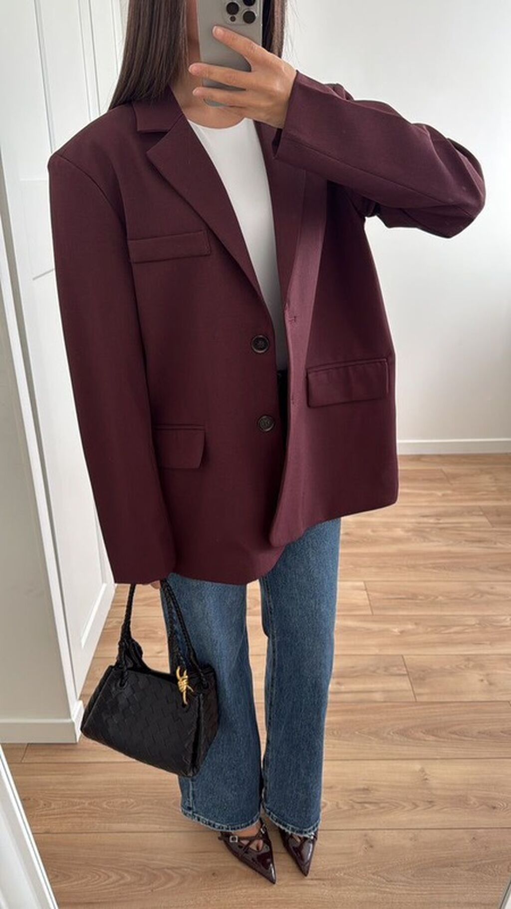 Бордовый женский жакет ZARA (линейка Woman) в стиле оверсайз Размер: фото 3