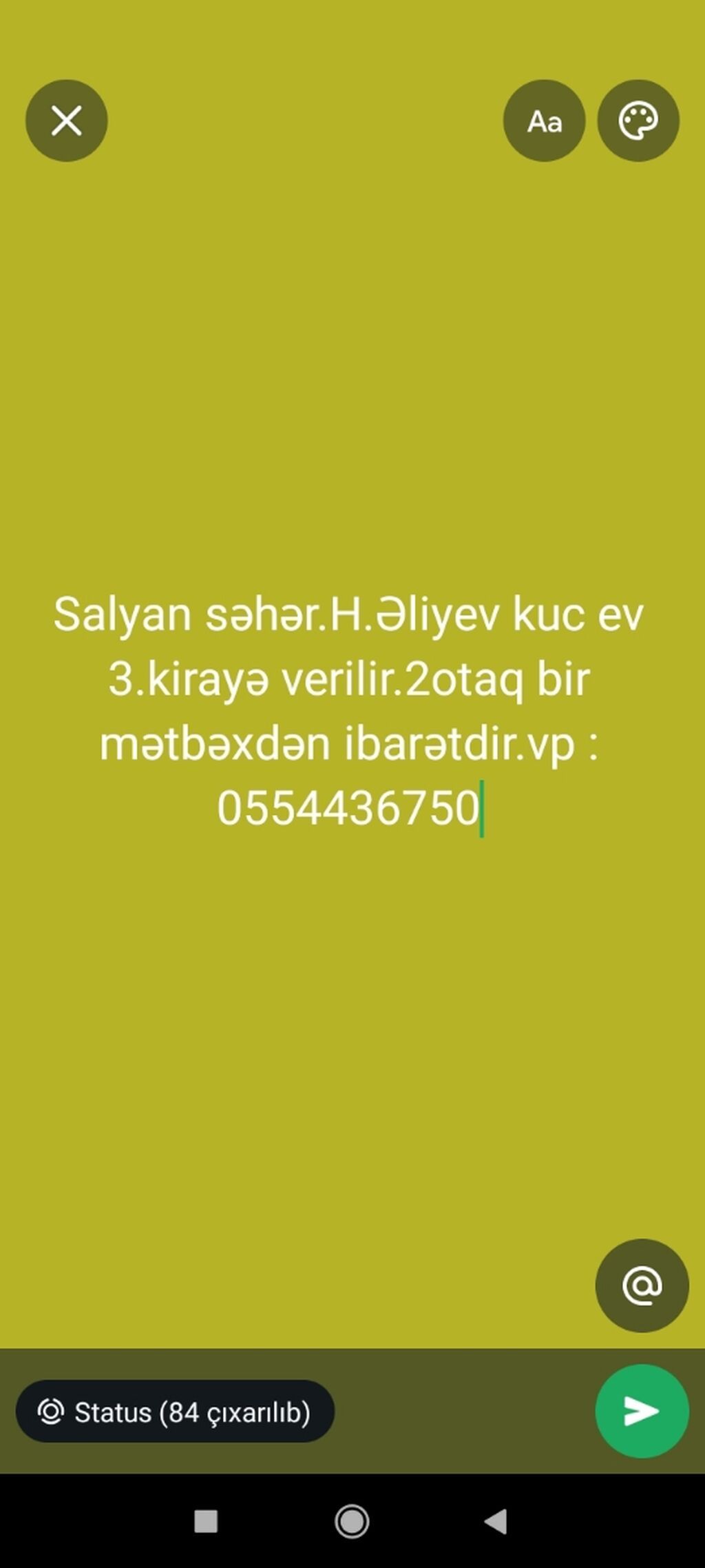 Kirayə mənzil – Salyan şəhəri, H.Əliyev küçəsi • Plan: 2 otaq +