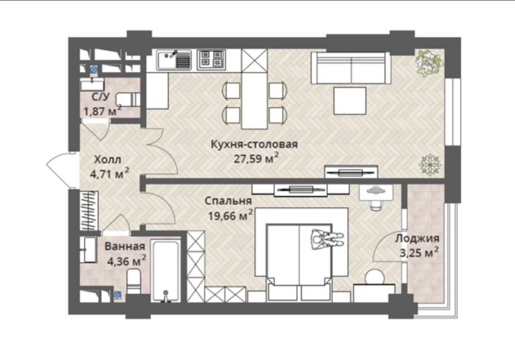 1 комната, 62 м², Орто-Сай с. Элитка, 4 этаж, ПСО (под самоотделку): фото 2