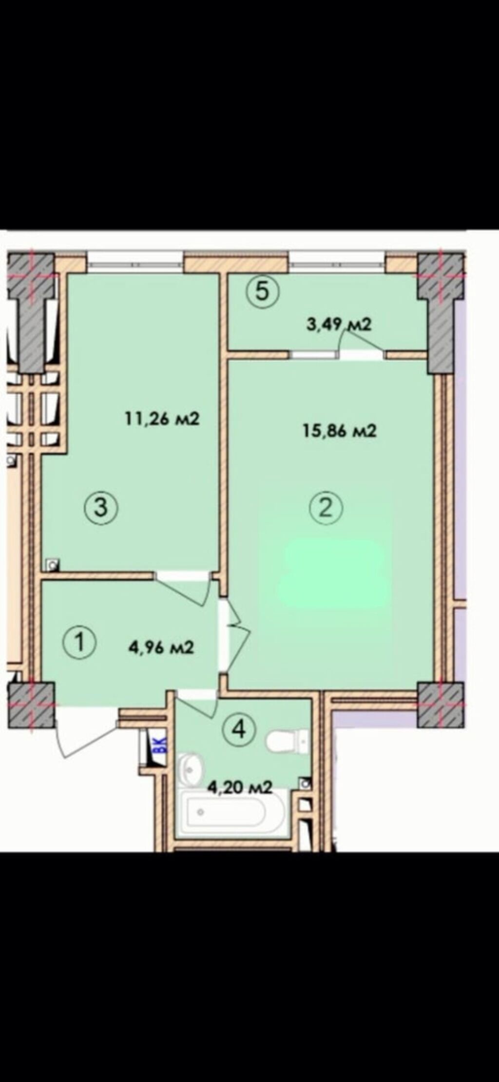 1-комн. квартира 40 м² в ЖК New City, мкр. Асанбай: фото 4