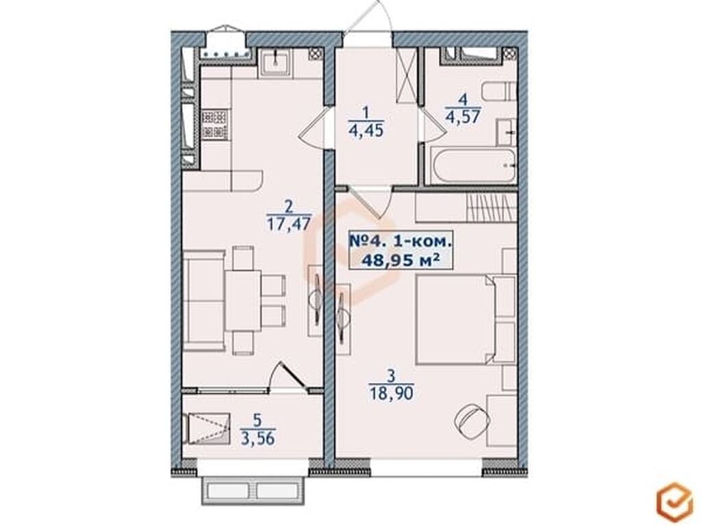 1 комната, 49 м², Кок-Жар мкр Элитка, 2 этаж, ПСО (под самоотделку): фото 5