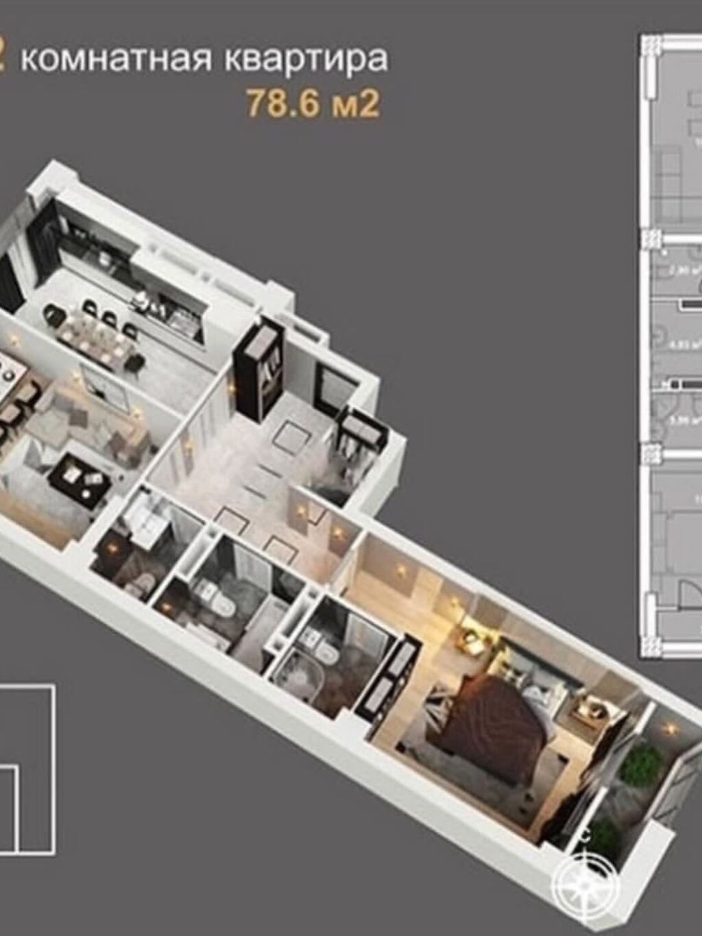 2 комнаты, 76 м², Кок-Жар ж/м Элитка, 8 этаж, ПСО (под самоотделку): фото 4