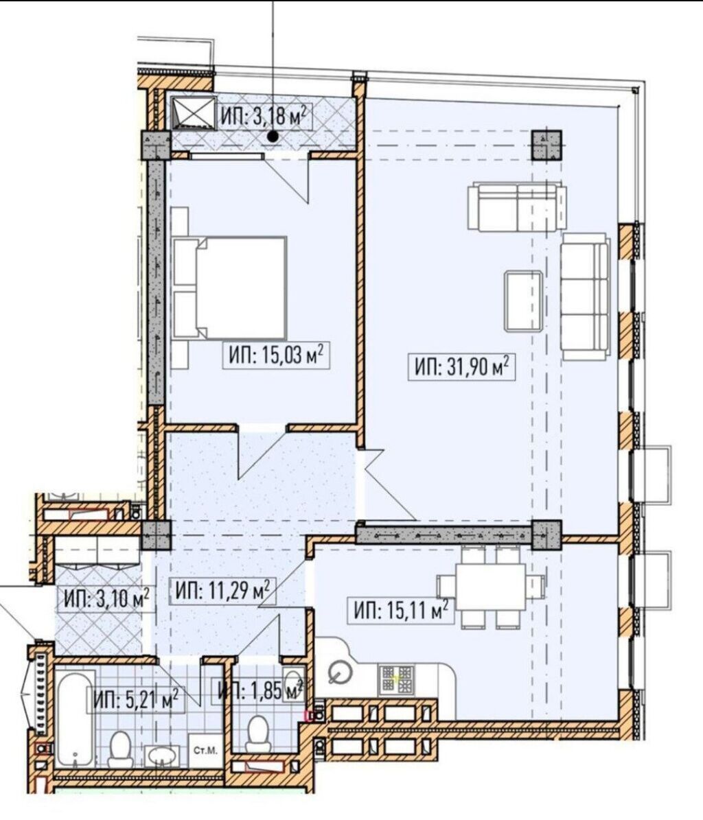 2 комнаты, 87 м², Асанбай мкр Элитка, 7 этаж, ПСО (под самоотделку): фото 2
