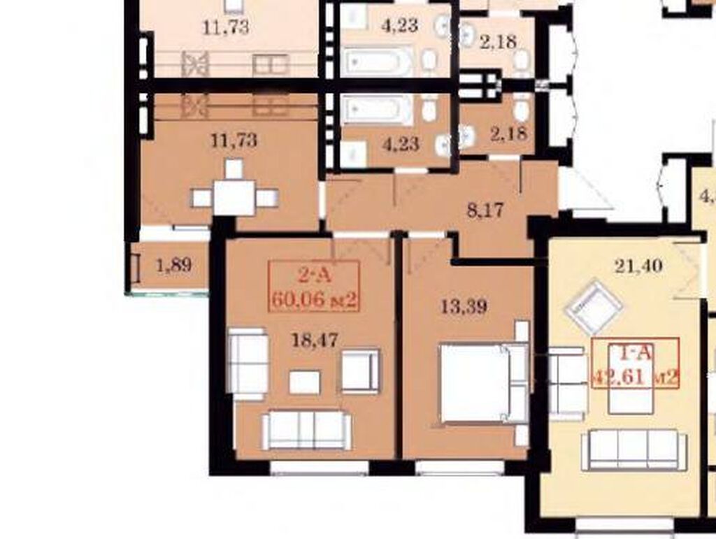 2 комнаты, 60 м², Джал-15 Элитка, 13 этаж, ПСО (под самоотделку): фото 4