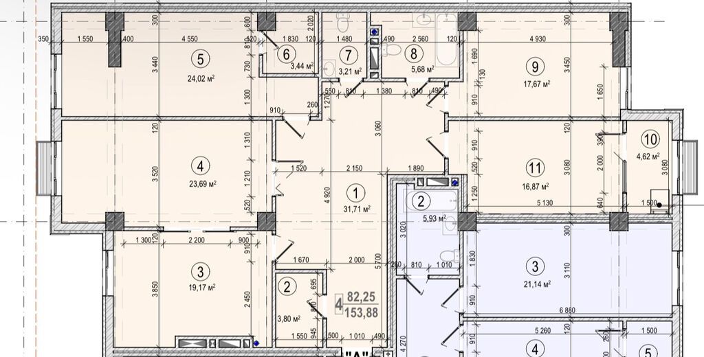 4 комнаты, 154 м², Асанбай мкр Элитка, 13 этаж, ПСО (под самоотделку): фото 2