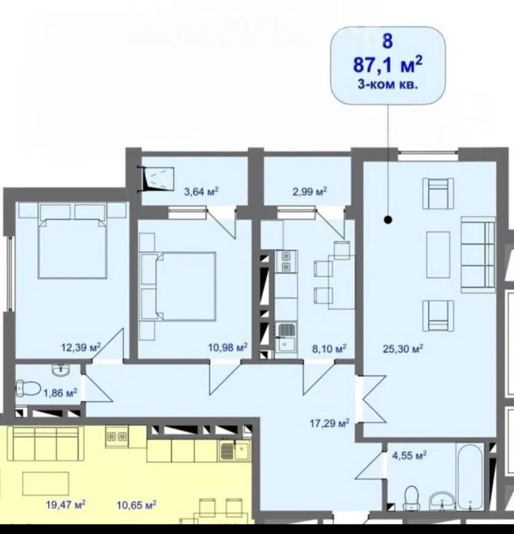 Продам 3-комнатную квартиру 87 м² в ЖК Белек: фото 5